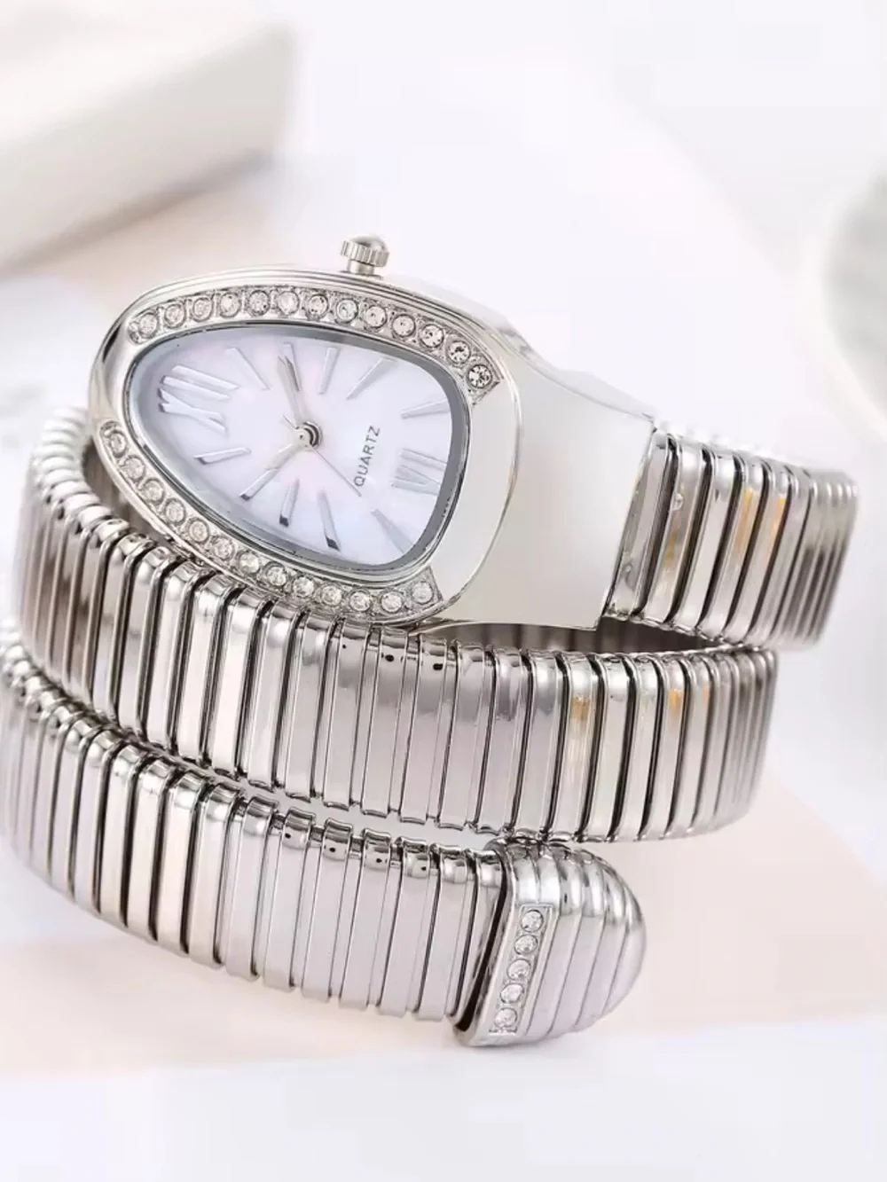 Serpenti Snake Silver Crystal-Trim Wrap Watch
